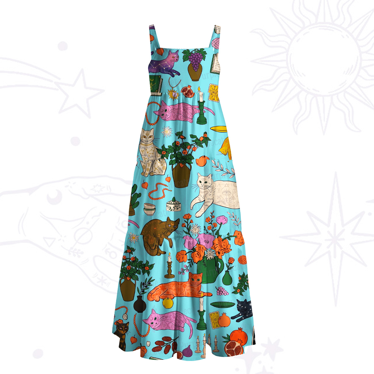 Purplehecate Lazy Cats in the Flower House Wide Straps Maxi Dress