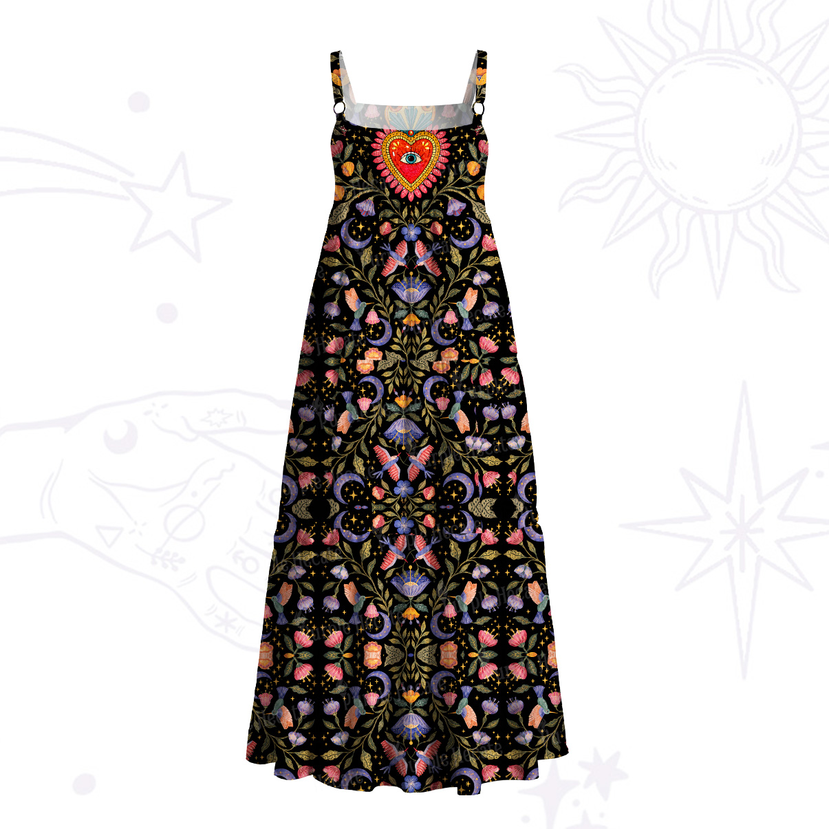 Purplehecate Enchanted Garden of the Blooming Sacred Heart Wide Straps Maxi Dress