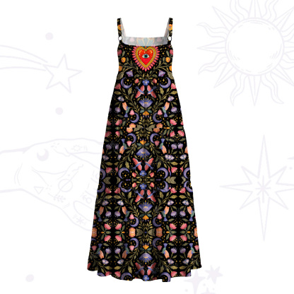 Purplehecate Enchanted Garden of the Blooming Sacred Heart Wide Straps Maxi Dress