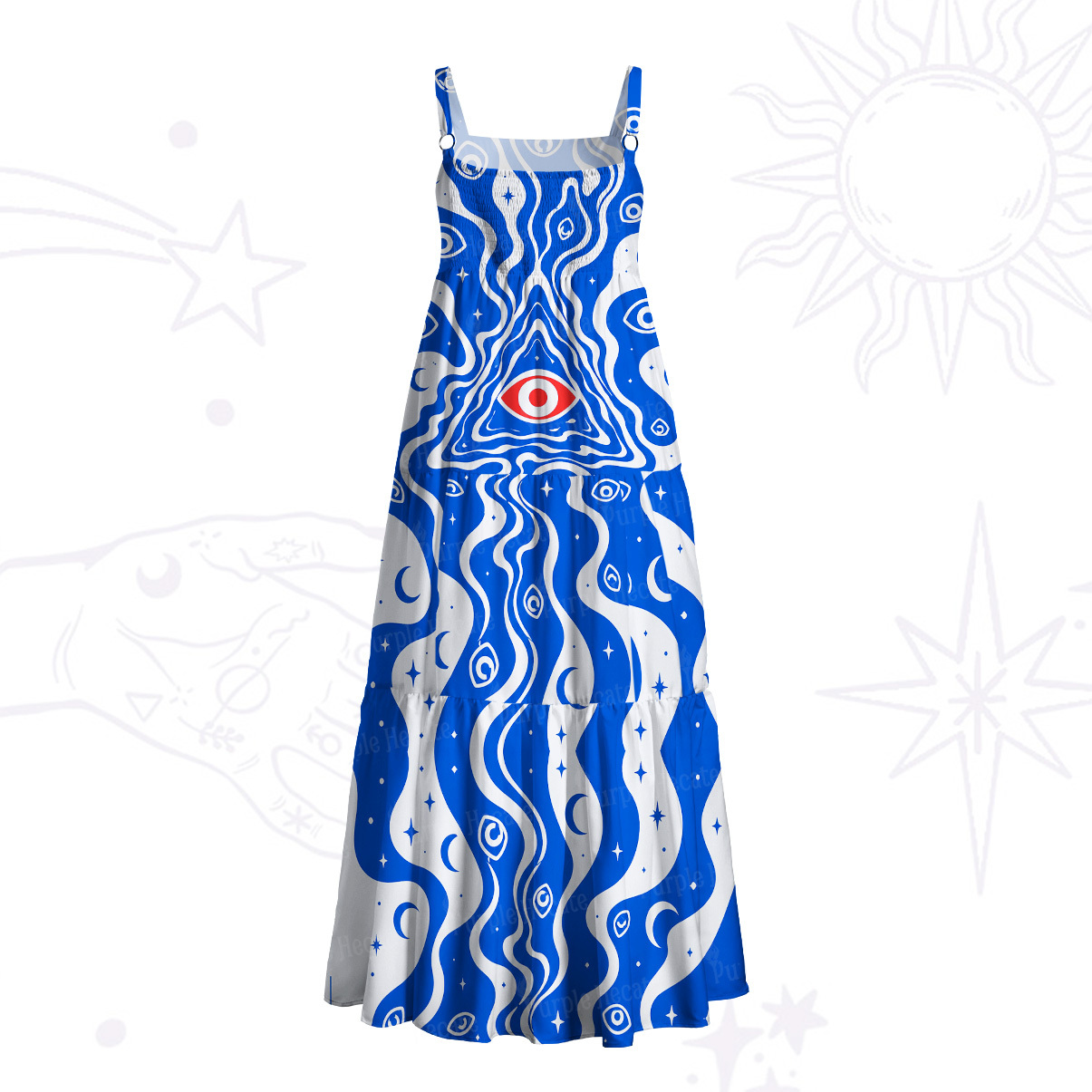 Purplehecate Cosmic Eye Ripple Wide Straps Maxi Dress