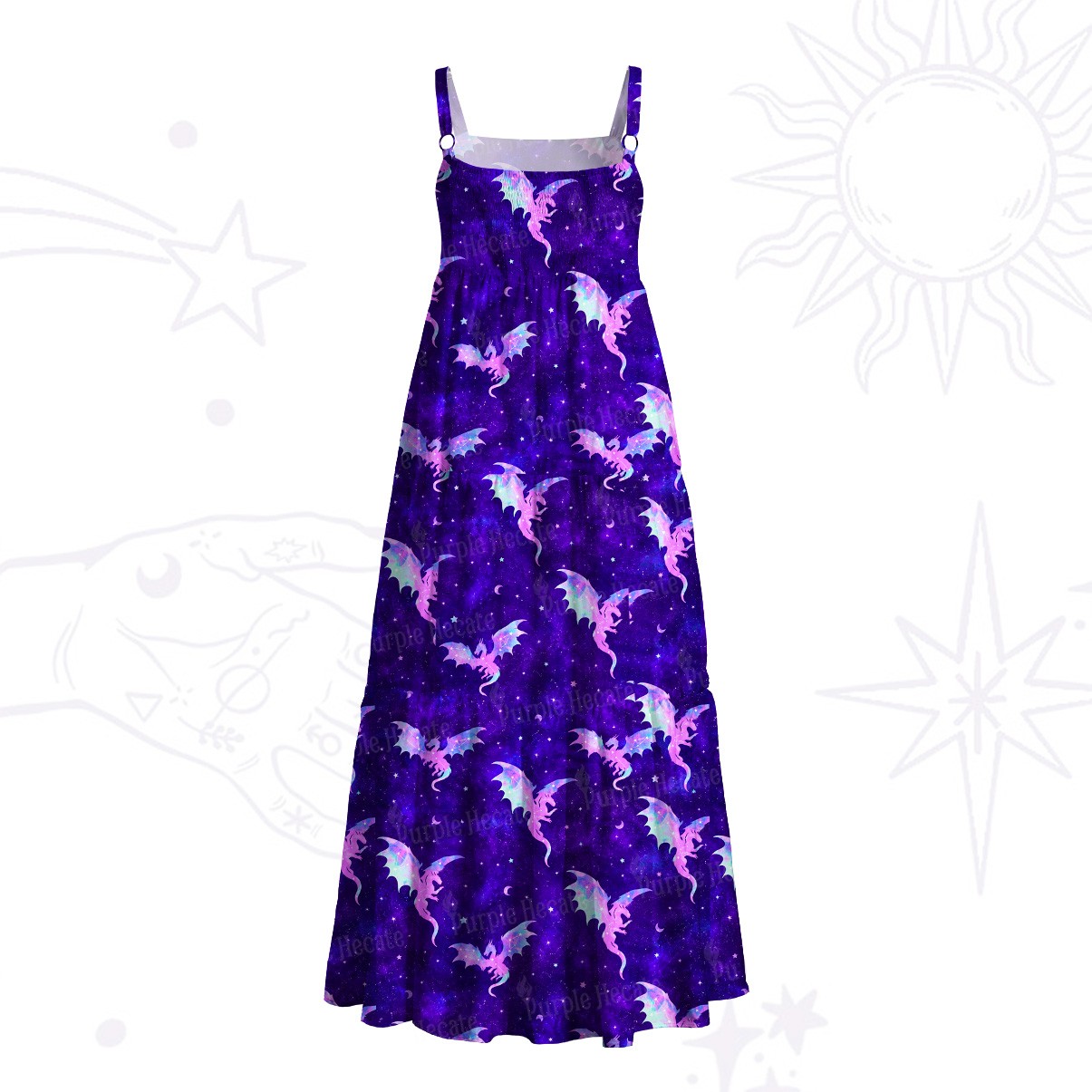 Purplehecate Mystic Galaxy Dragon Wide Straps Maxi Dress