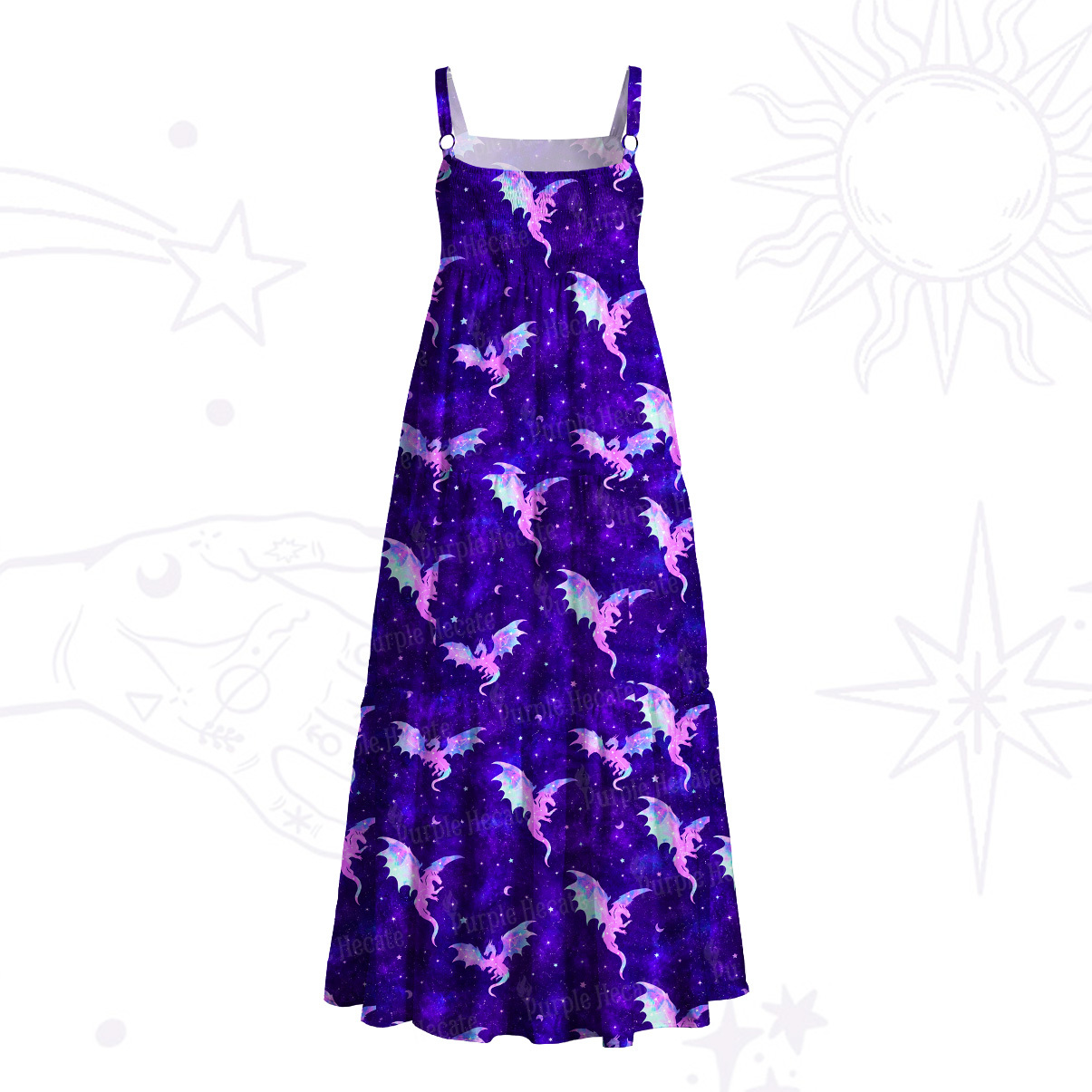 Purplehecate Mystic Galaxy Dragon Wide Straps Maxi Dress