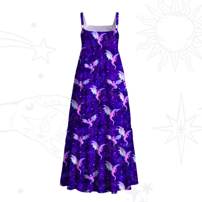 Purplehecate Mystic Galaxy Dragon Wide Straps Maxi Dress