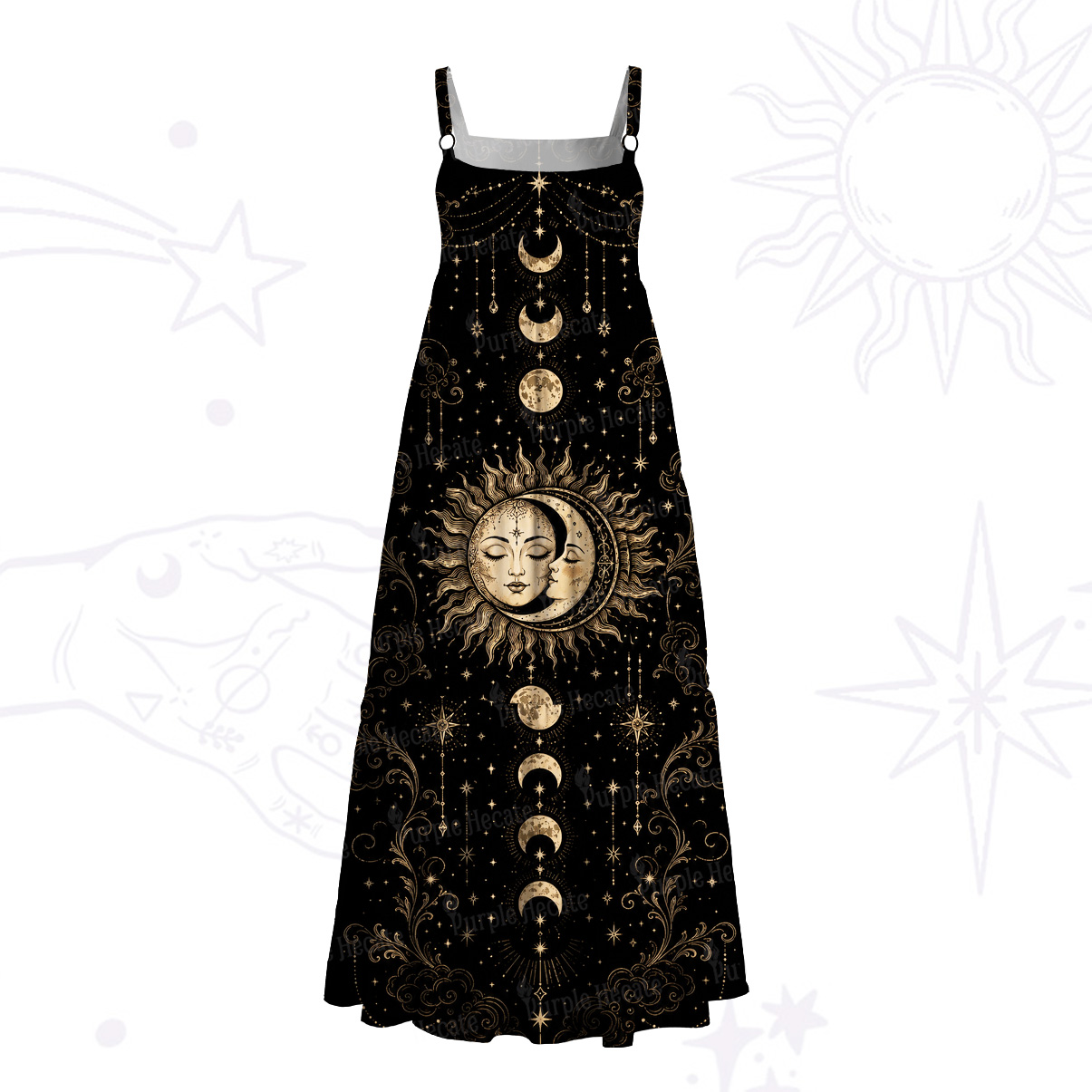 Purplehecate Celestial Sun and Moon Wide Straps Maxi Dress