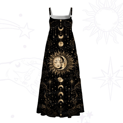 Purplehecate Celestial Sun and Moon Wide Straps Maxi Dress
