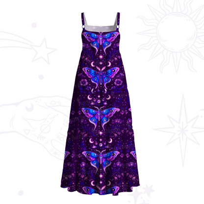 Purplehecate Moonlit Mystic Moth Wide Straps Maxi Dress