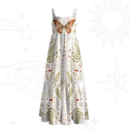Purplehecate Moon Moth in the Enchanted Forest Wide Straps Maxi Dress