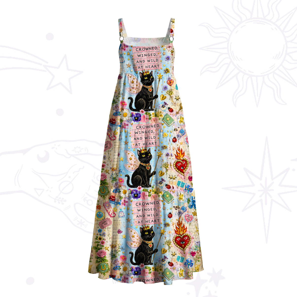 Purplehecate Wild at Heart Black Cat Wide Straps Maxi Dress