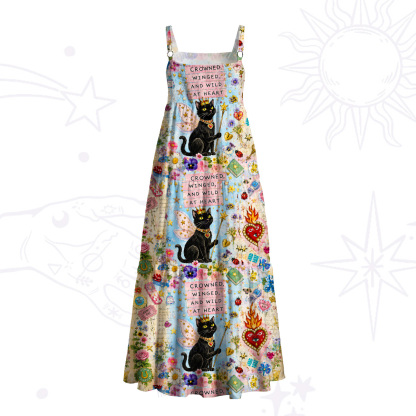 Purplehecate Wild at Heart Black Cat Wide Straps Maxi Dress