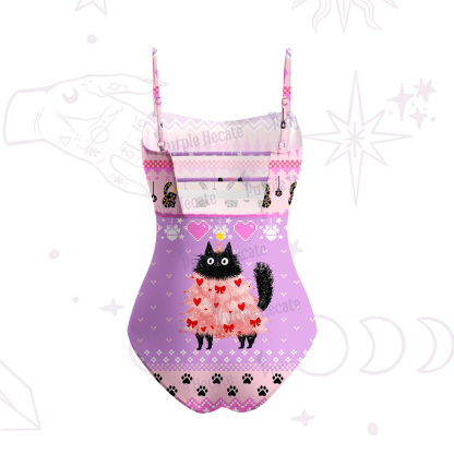 Purplehecate Funny Black Cat in Tree Slim-Strap Swimsuit