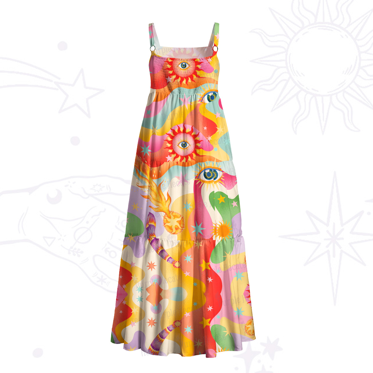 Purplehecate Glittering Eyes of the Sun Wide Straps Maxi Dress