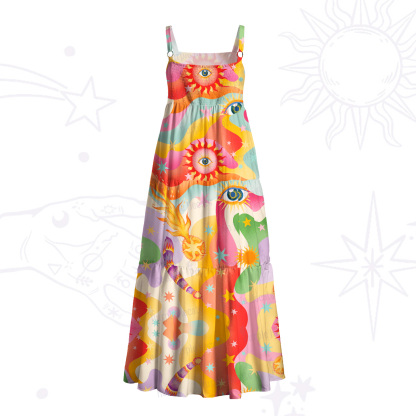 Purplehecate Glittering Eyes of the Sun Wide Straps Maxi Dress