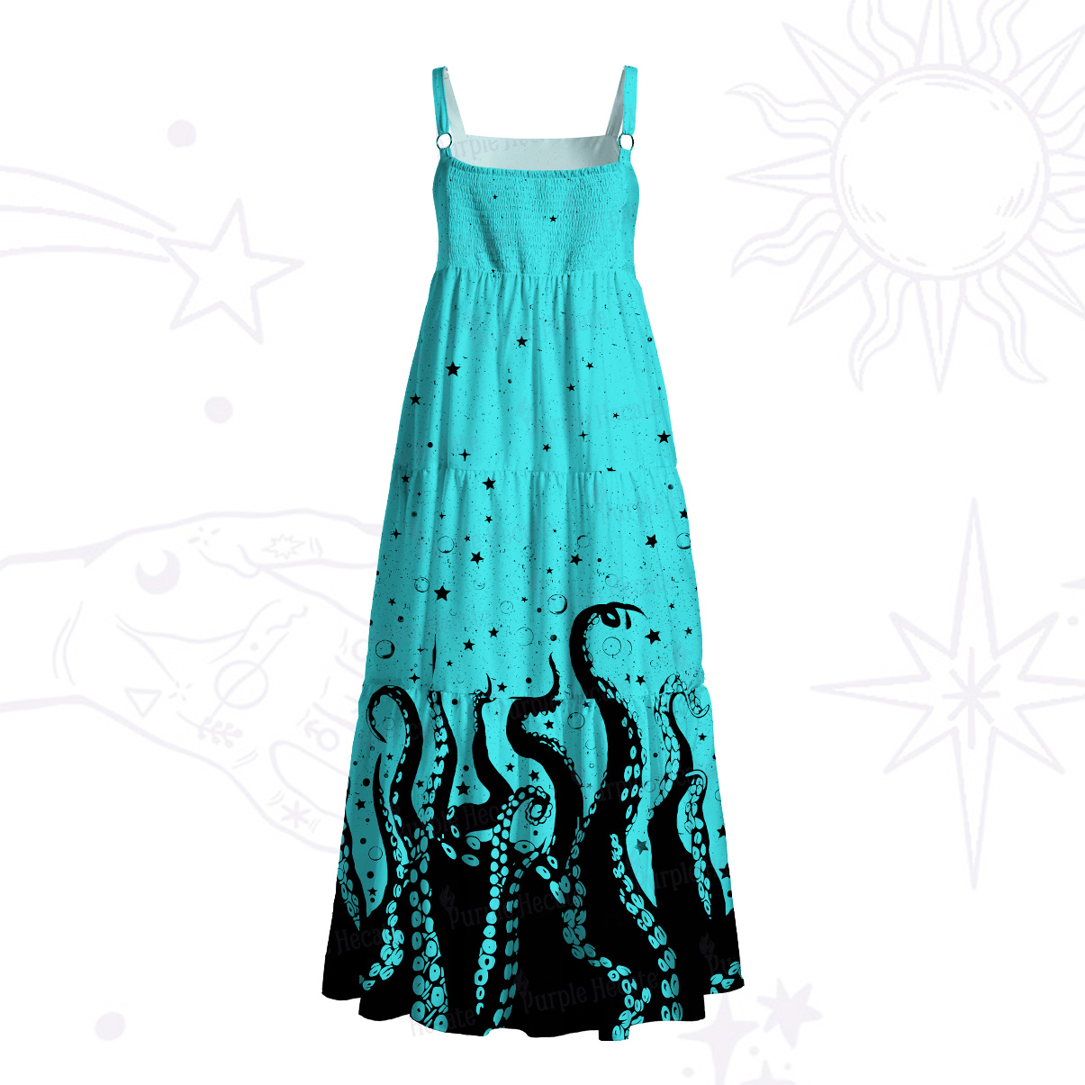 Purplehecate Tentacles of the Deep Wide Straps Maxi Dress