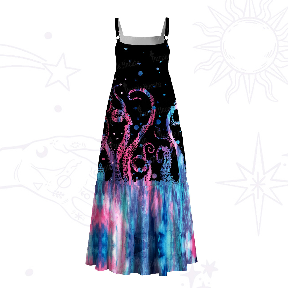 Purplehecate Ombre Octopus Glitter Tentacles Wide Straps Maxi Dress