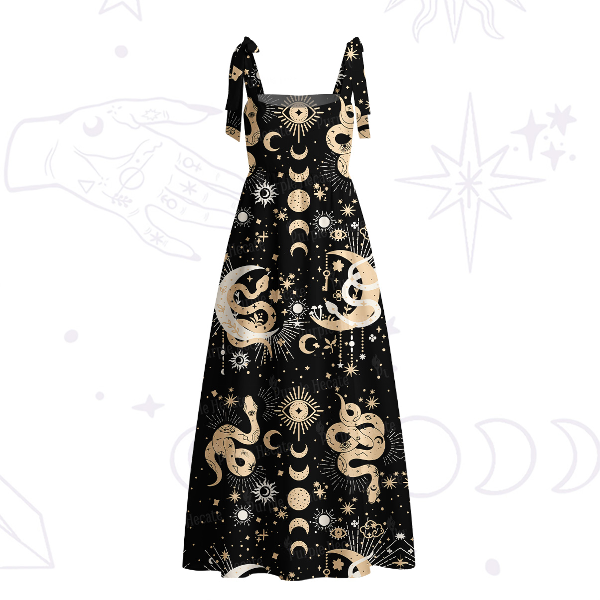 Purplehecate Divine Serpent Under the Moon Tie Shoulder Maxi Dress