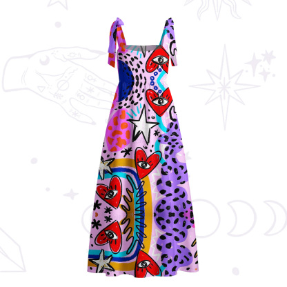 Purplehecate Cosmic Love Eyes Graffiti Tie Shoulder Maxi Dress