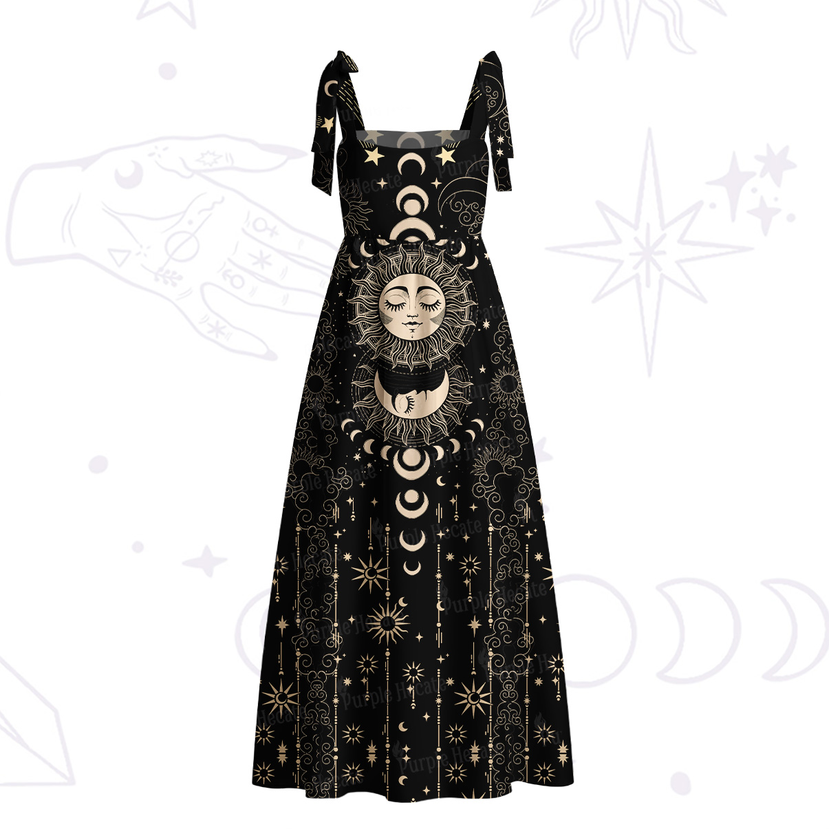 Purplehecate Lunar Eclipse Tie Shoulder Maxi Dress