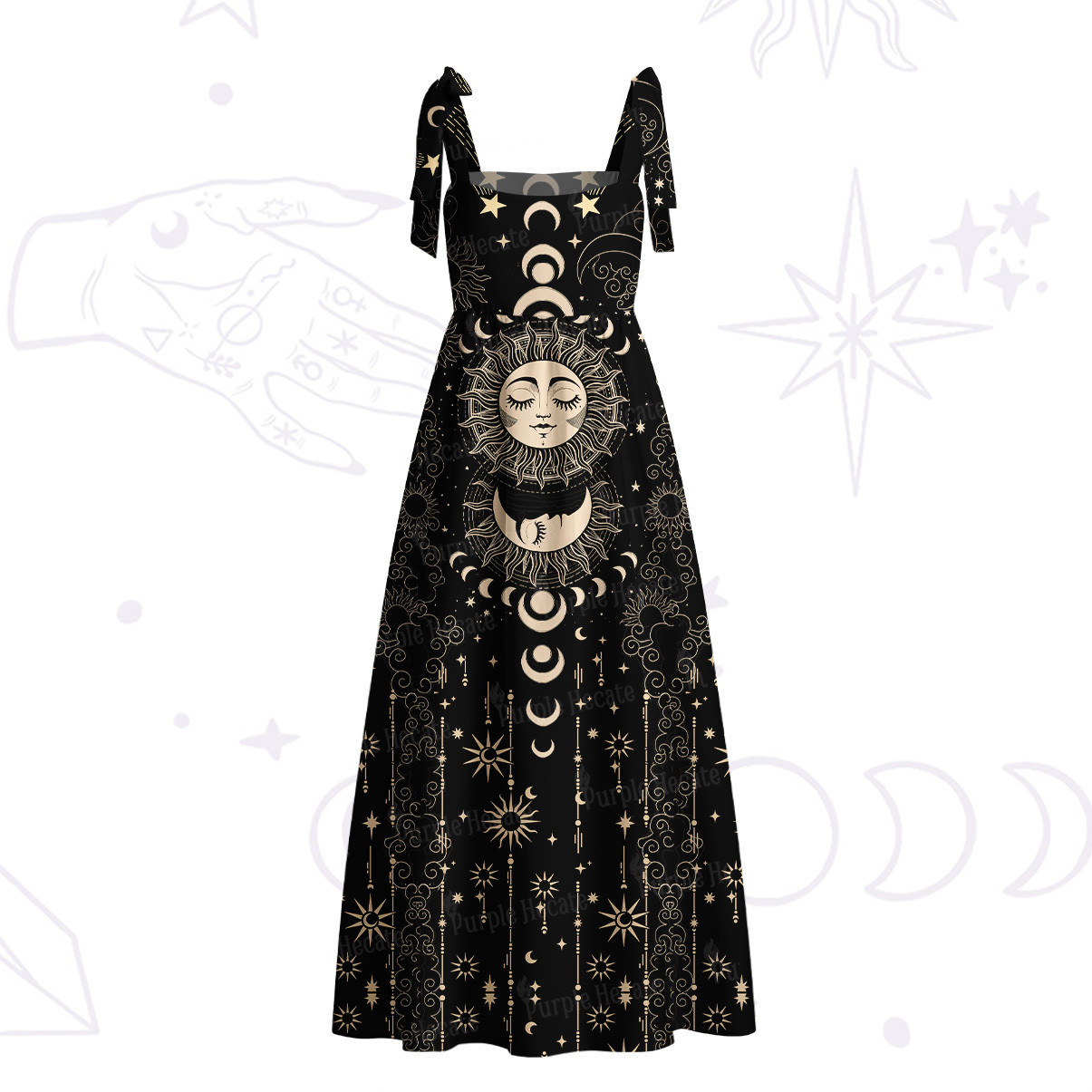 Purplehecate Lunar Eclipse Tie Shoulder Maxi Dress