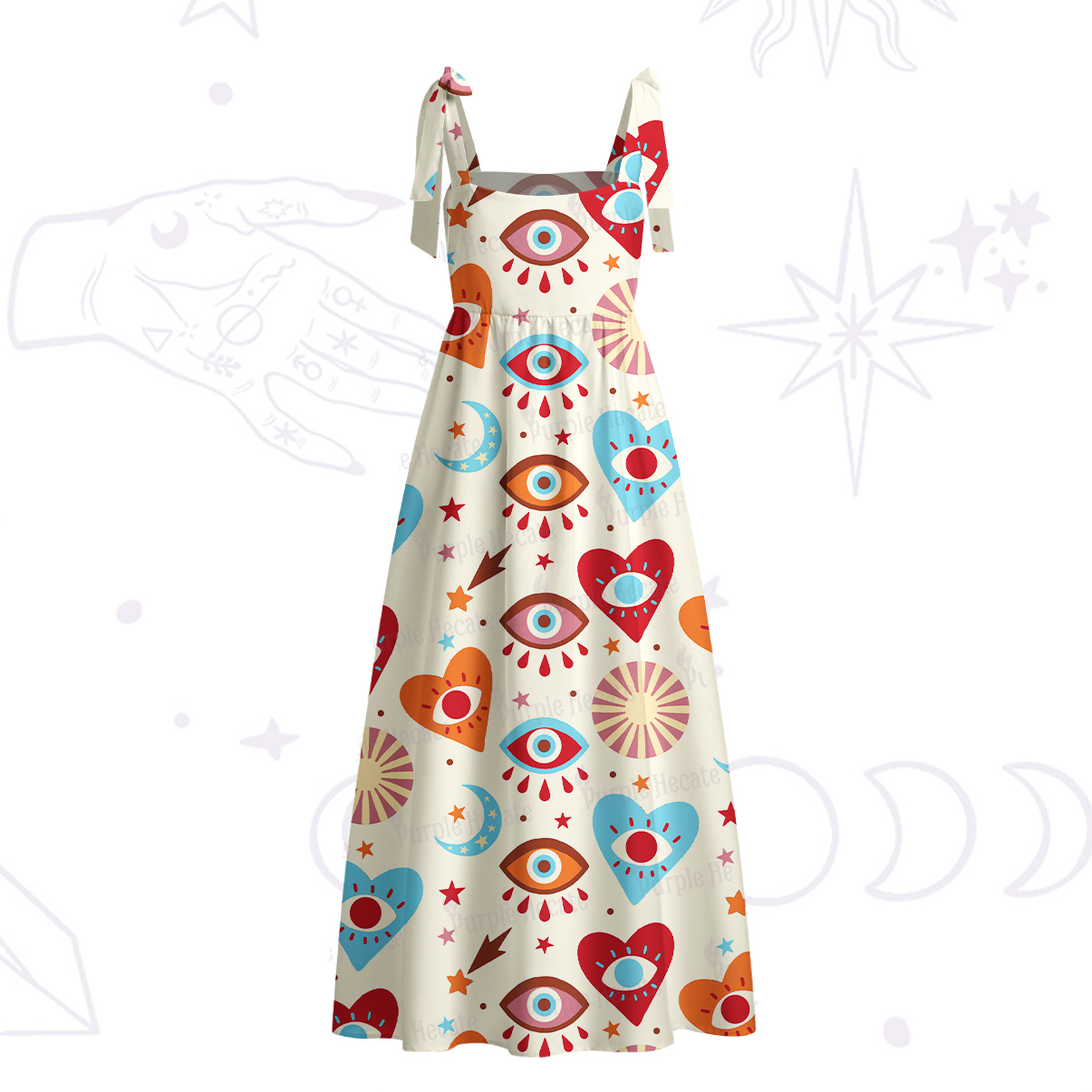 Purplehecate The Enchanted Eye of Love Tie Shoulder Maxi Dress