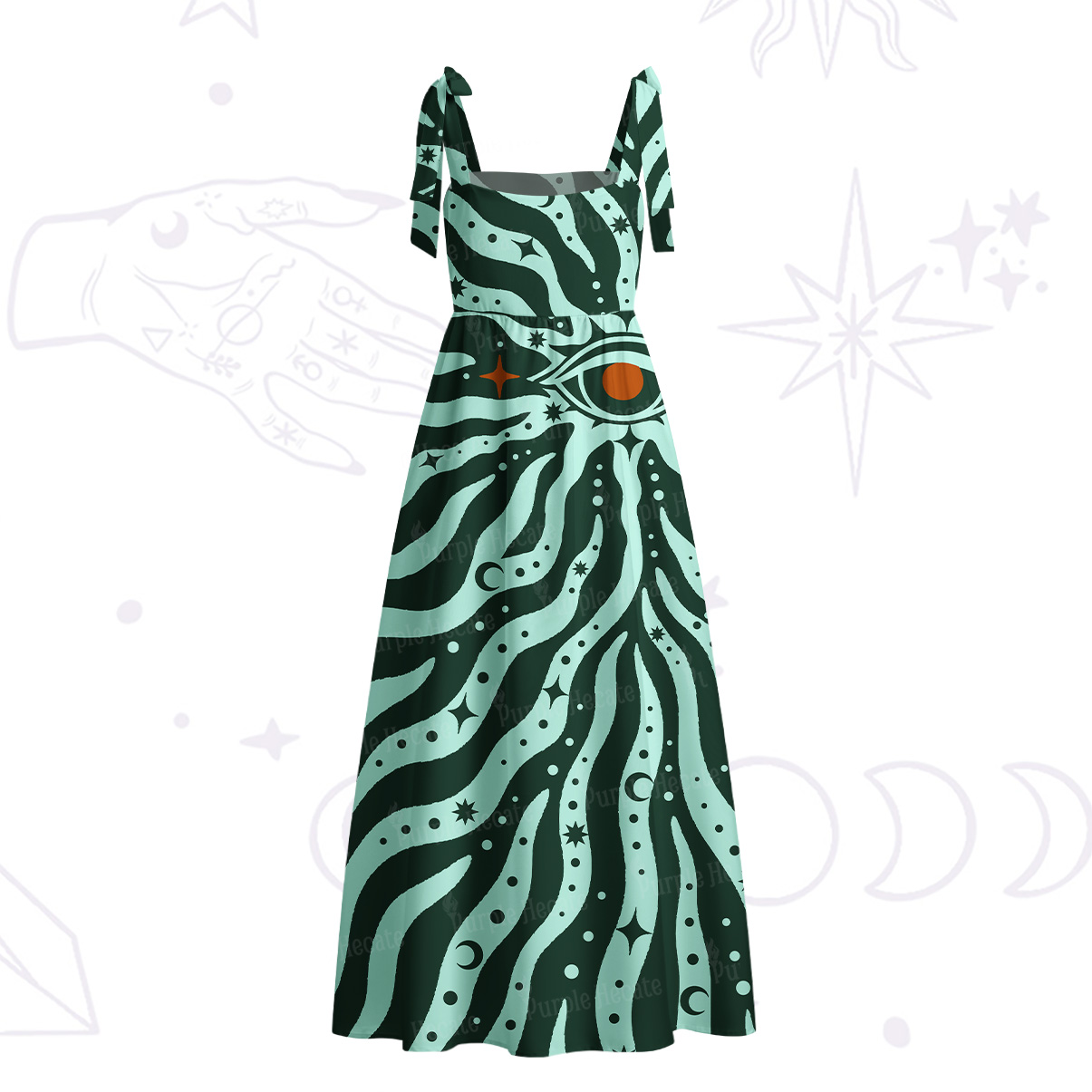 Purplehecate Green Vision Illusion Tie Shoulder Maxi Dress