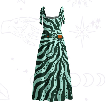 Purplehecate Green Vision Illusion Tie Shoulder Maxi Dress