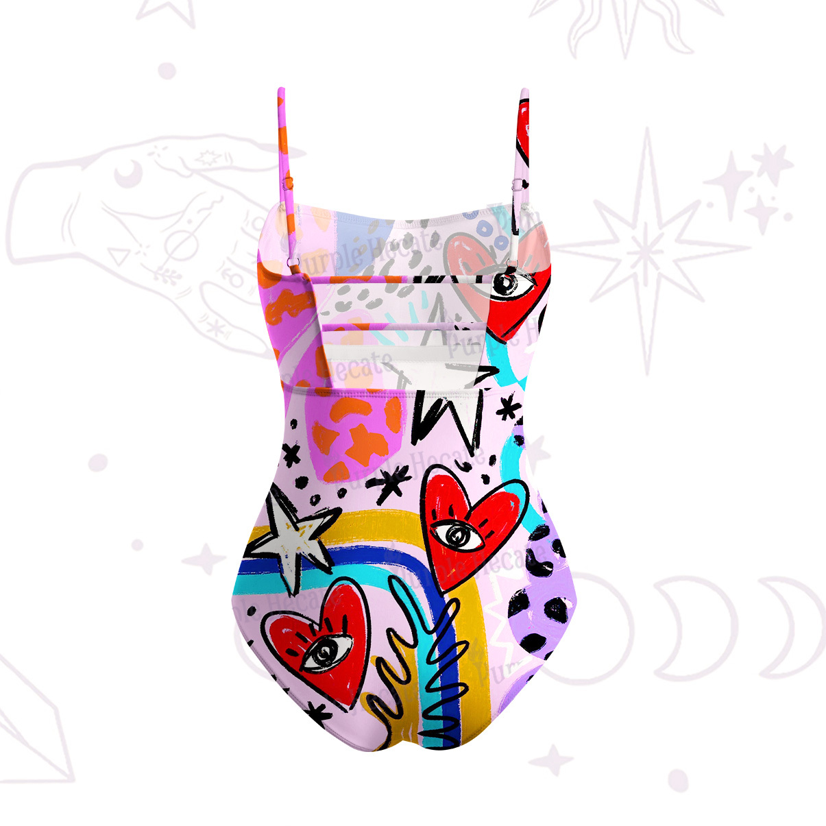 Purplehecate Cosmic Love Eyes Graffiti Slim-Strap Swimsuit