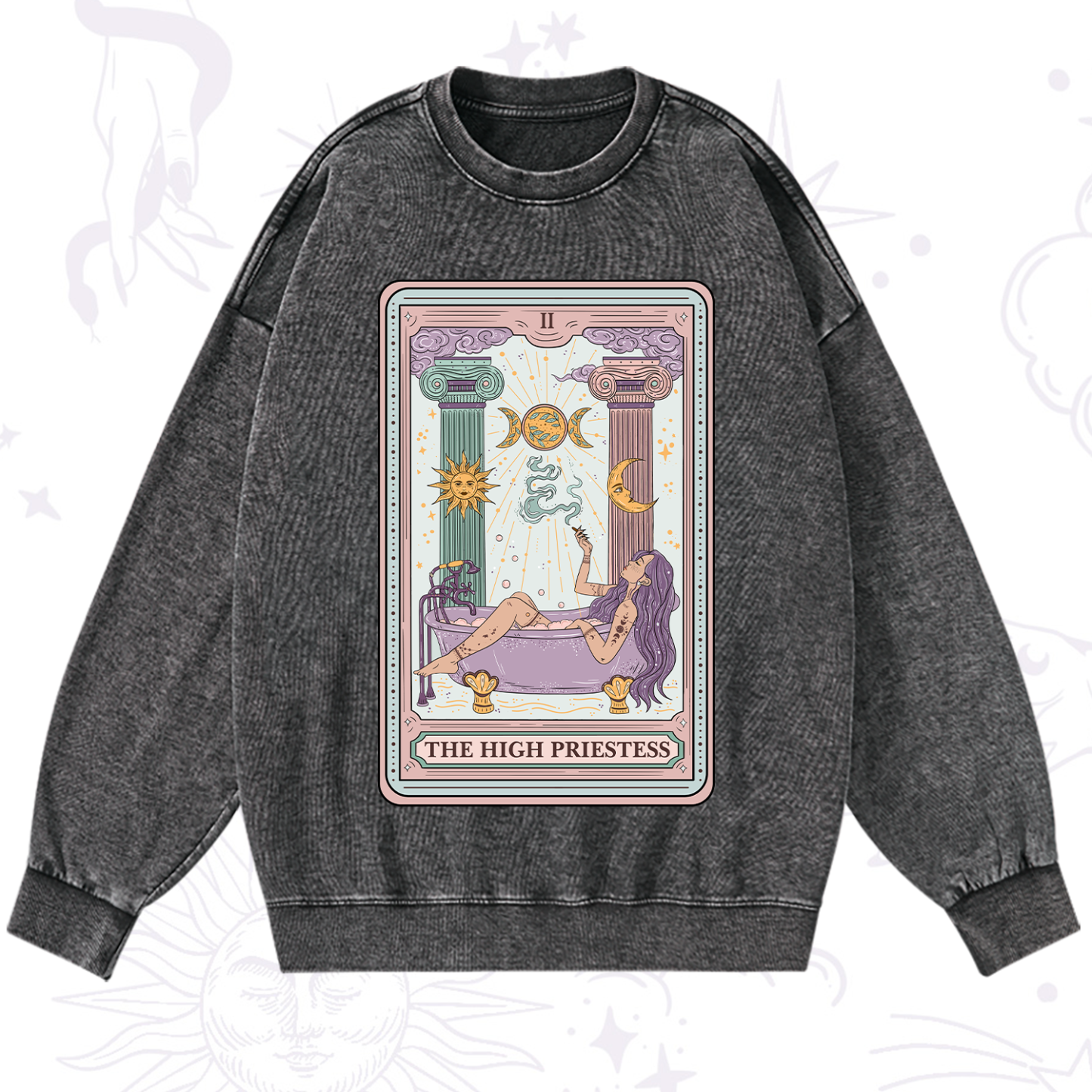 Magic Purplehecate The High Priestess Tarot Washed Sweatshirt