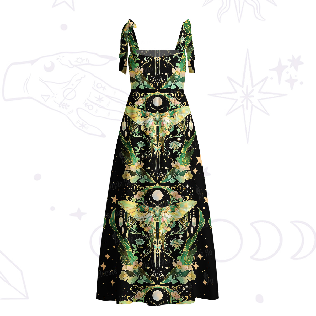 Purplehecate Moon Moth Rave Tie Shoulder Maxi Dress