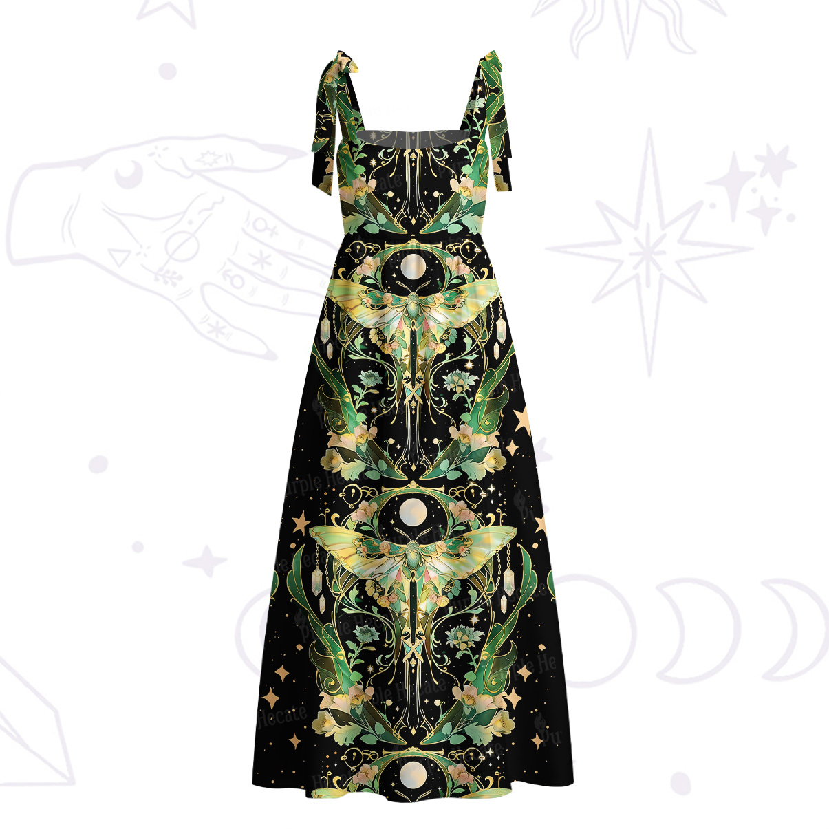 Purplehecate Moon Moth Rave Tie Shoulder Maxi Dress