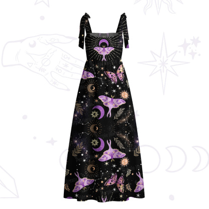 Purplehecate Starry Night Lunar Moth Tie Shoulder Maxi Dress