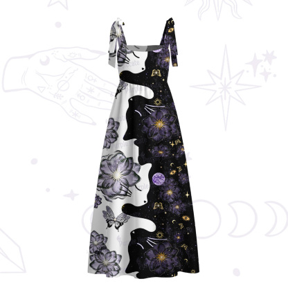 Purplehecate Starlit Cats & Butterflies Tie Shoulder Maxi Dress