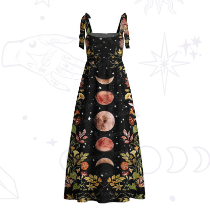 Purplehecate Moon Phase Floral Tie Shoulder Maxi Dress
