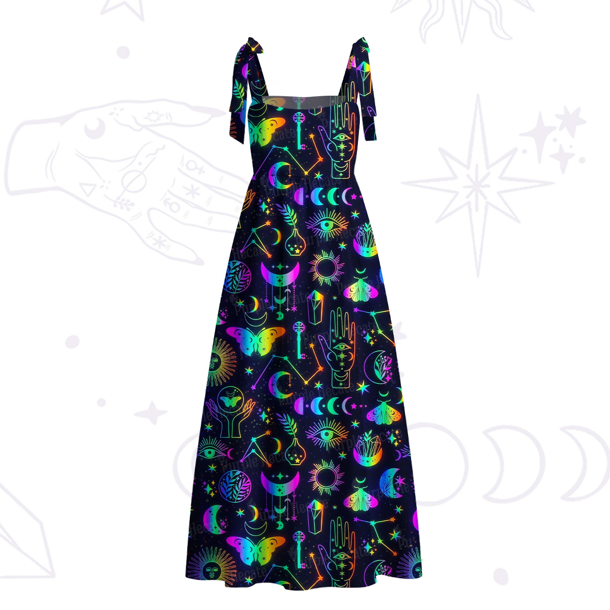 Purplehecate Blacklight Butterfly Tie Shoulder Maxi Dress