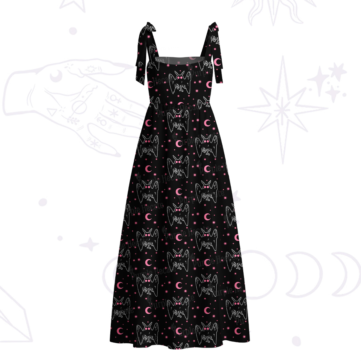 Purplehecate Witchy Mothman Night Tie Shoulder Maxi Dress
