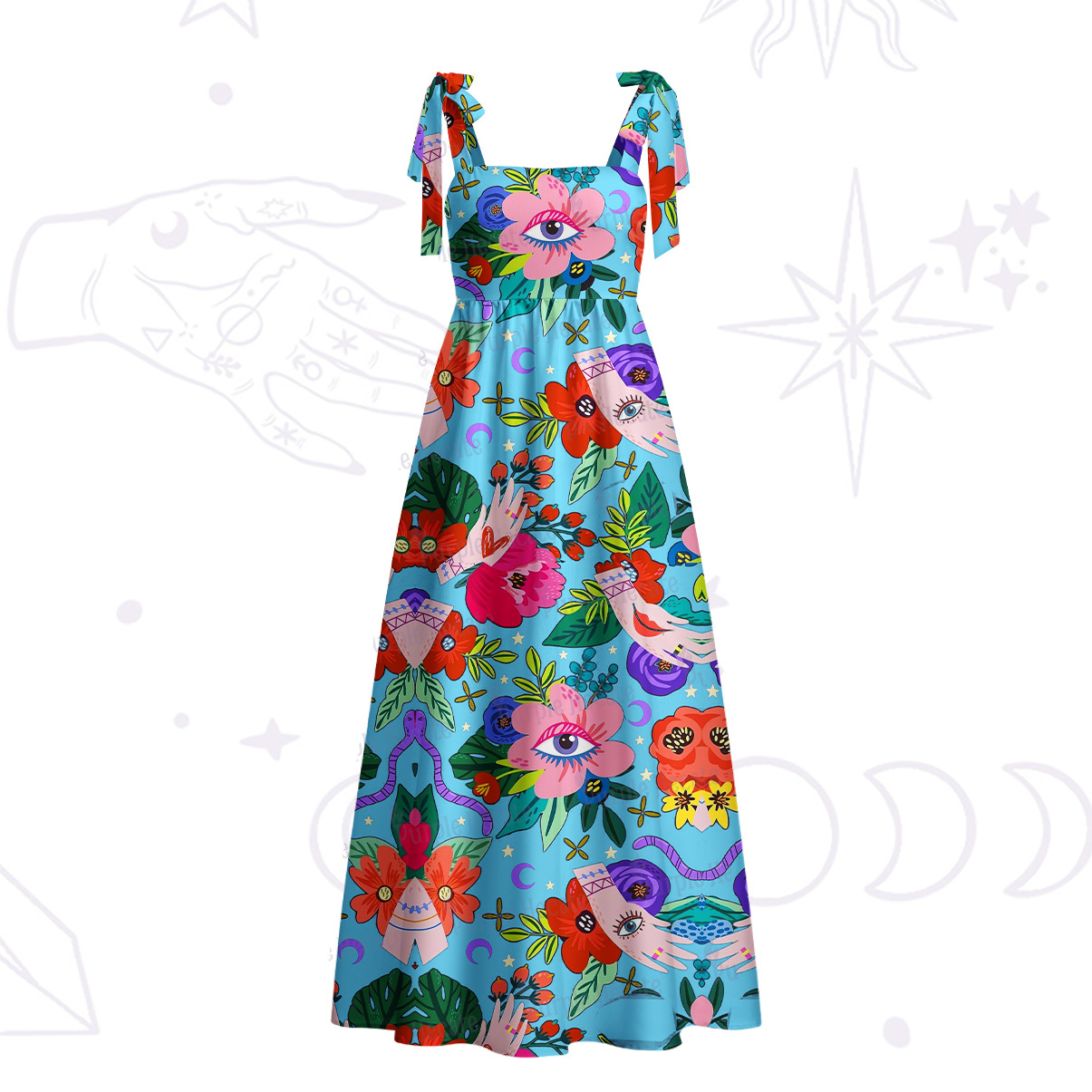 Purplehecate Eye of the Blossom Tie Shoulder Maxi Dress