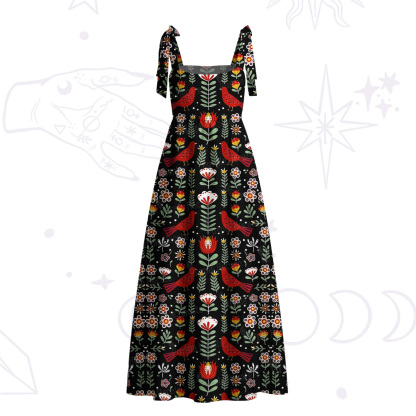 Purplehecate Mystic Forest Bird Tie Shoulder Maxi Dress