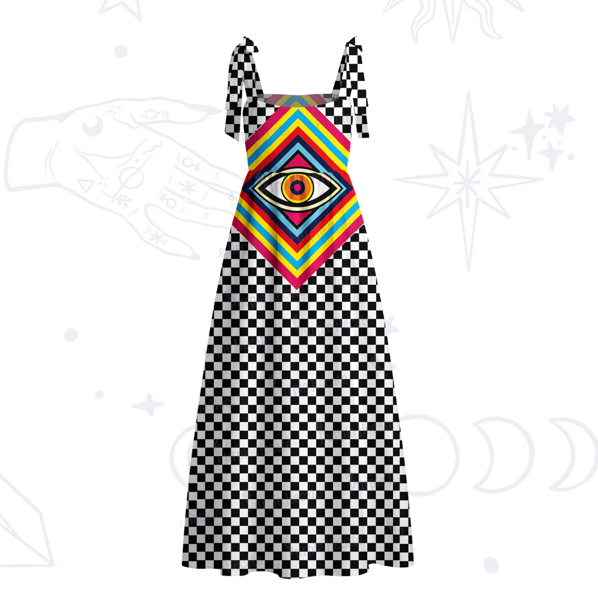 Purplehecate Eye of Illusion Tie Shoulder Maxi Dress