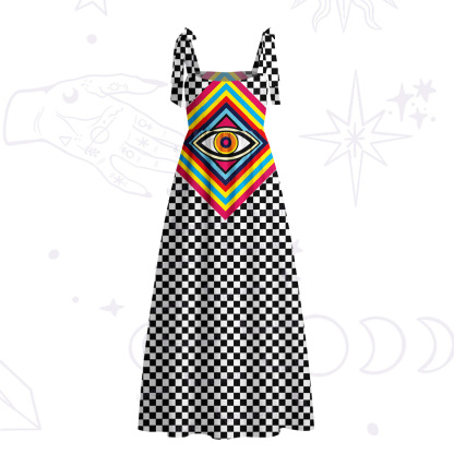 Purplehecate Eye of Illusion Tie Shoulder Maxi Dress