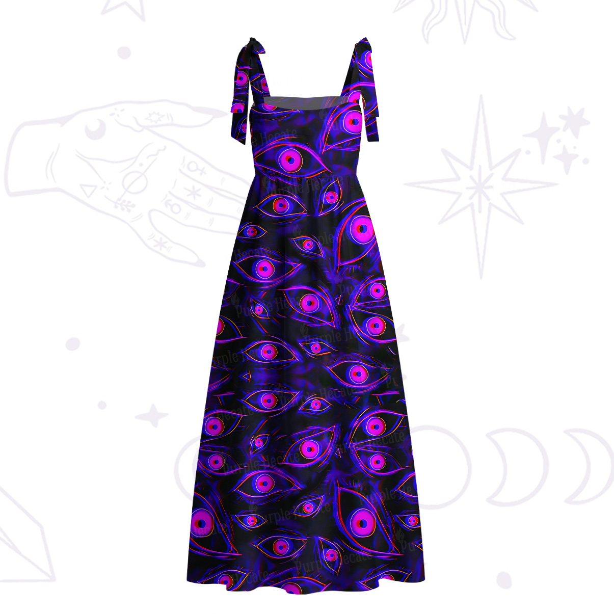Purplehecate Psychedelic Eyes Tie Shoulder Maxi Dress
