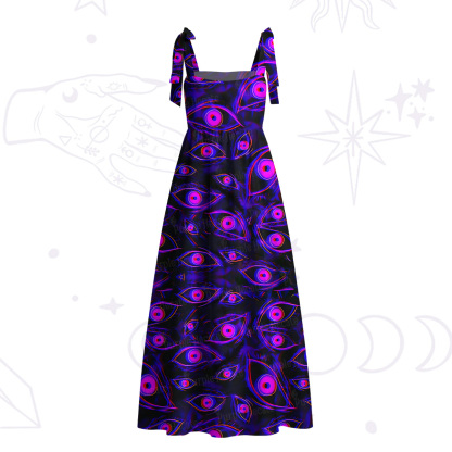 Purplehecate Psychedelic Eyes Tie Shoulder Maxi Dress