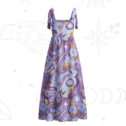 Purplehecate Divination Night Print Tie Shoulder Maxi Dress
