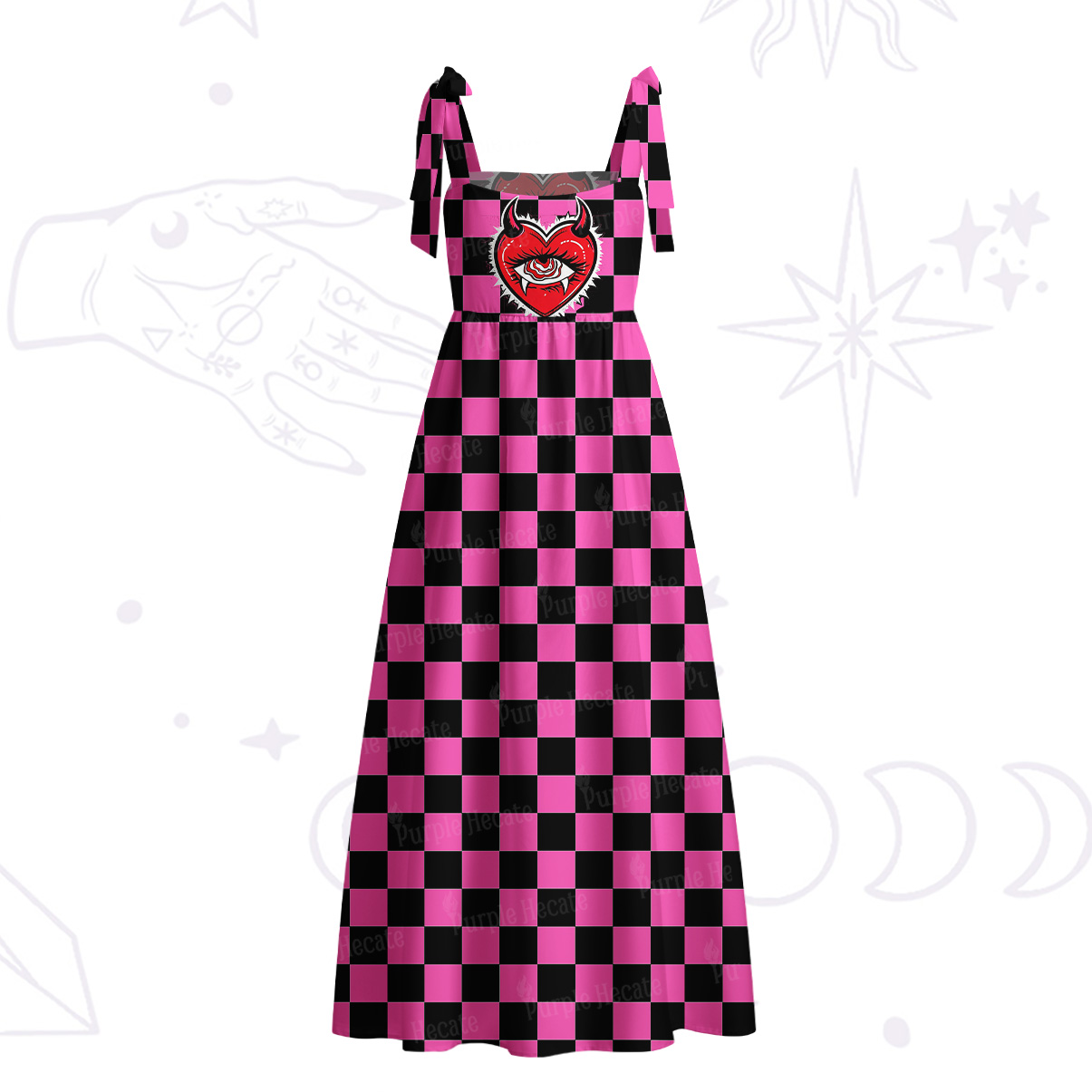 Purplehecate Heart of a Demon Tie Shoulder Maxi Dress