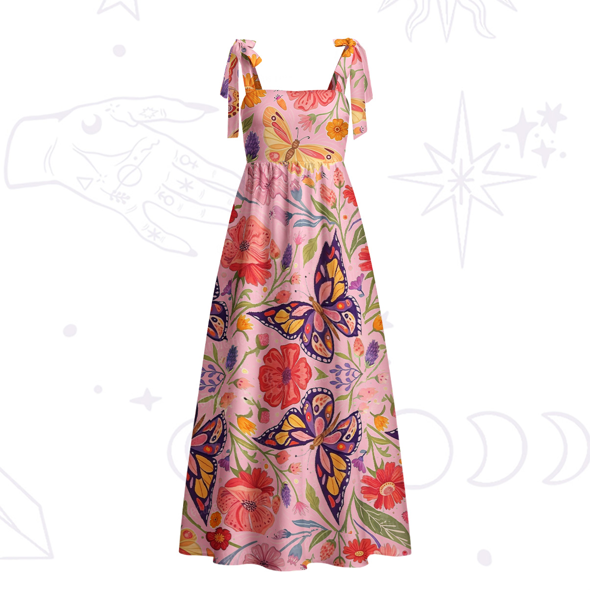 Purplehecate Enchanted Garden of Butterflies Tie Shoulder Maxi Dress