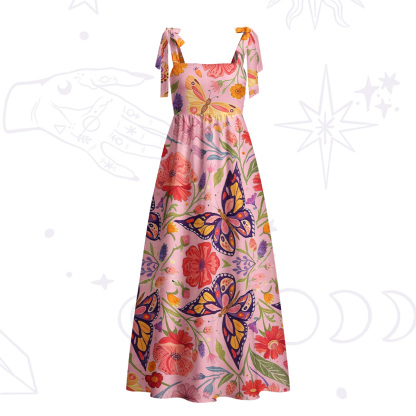 Purplehecate Enchanted Garden of Butterflies Tie Shoulder Maxi Dress