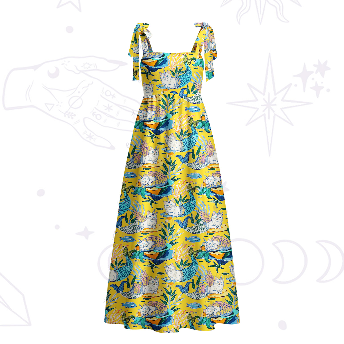 Purplehecate Mystic Mermaid Lagoon Tie Shoulder Maxi Dress
