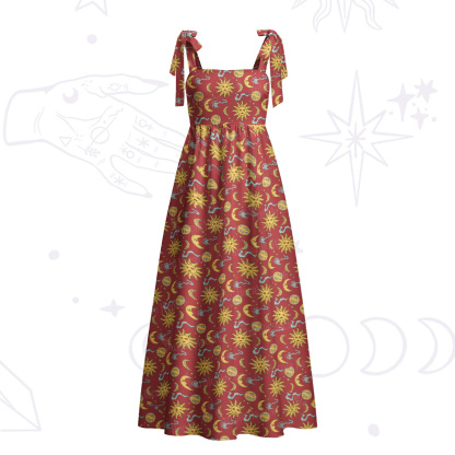 Purplehecate Magic of Sun and Moon Tie Shoulder Maxi Dress