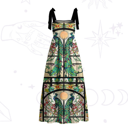 Purplehecate Mystic Peacock Stained Glass Tie Shoulder Maxi Dress