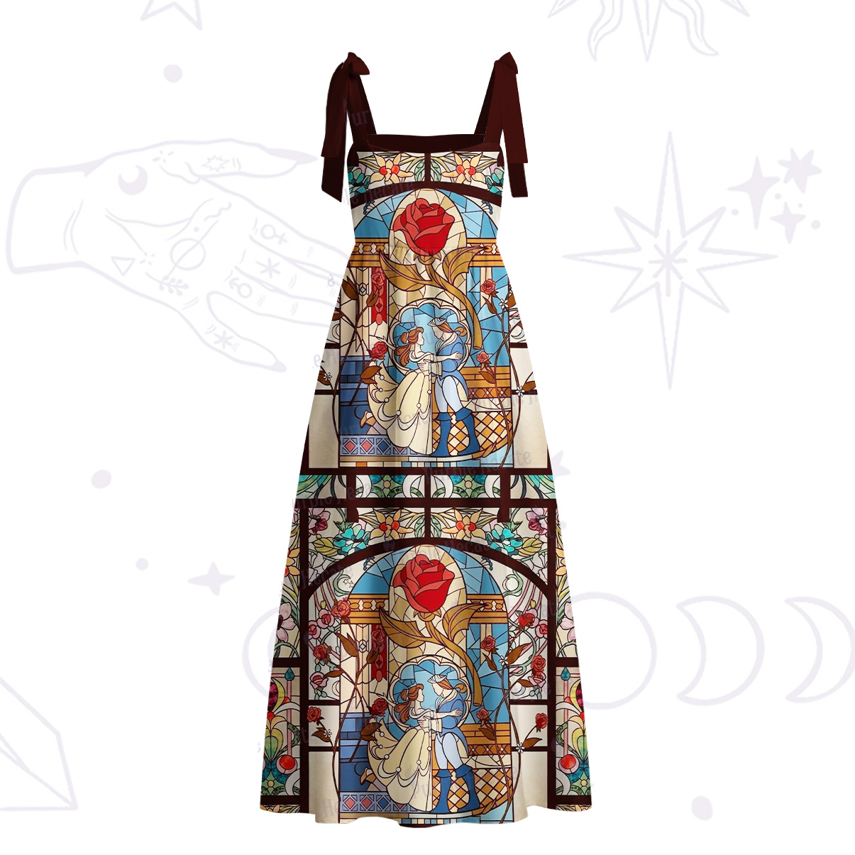 Purplehecate Stained Glass Rose Romance Tie Shoulder Maxi Dress