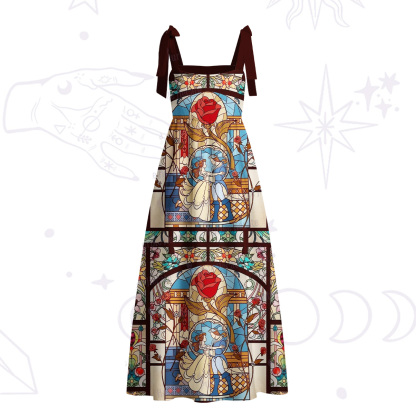 Purplehecate Stained Glass Rose Romance Tie Shoulder Maxi Dress