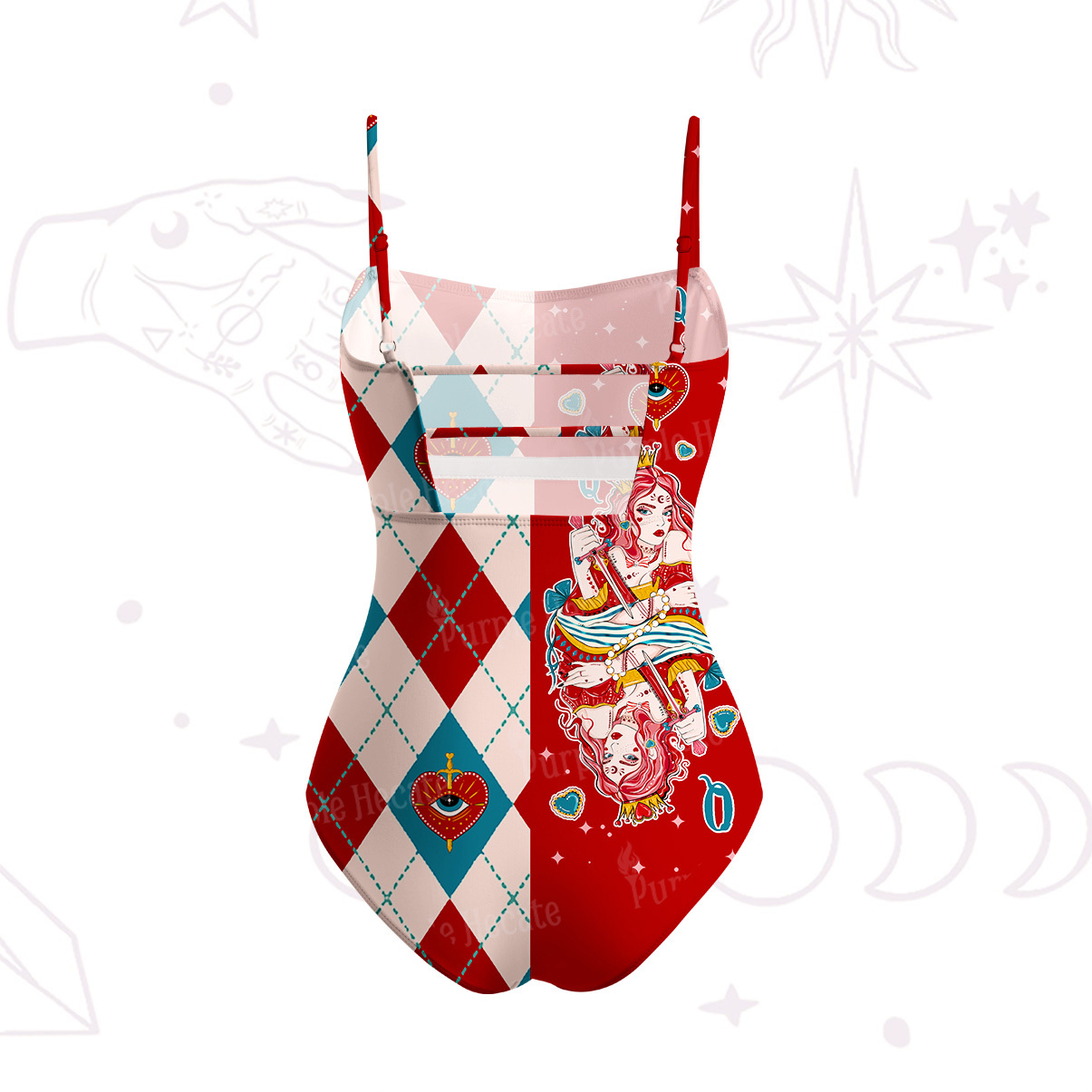 Purplehecate Queen of Hearts Slim-Strap Swimsuit